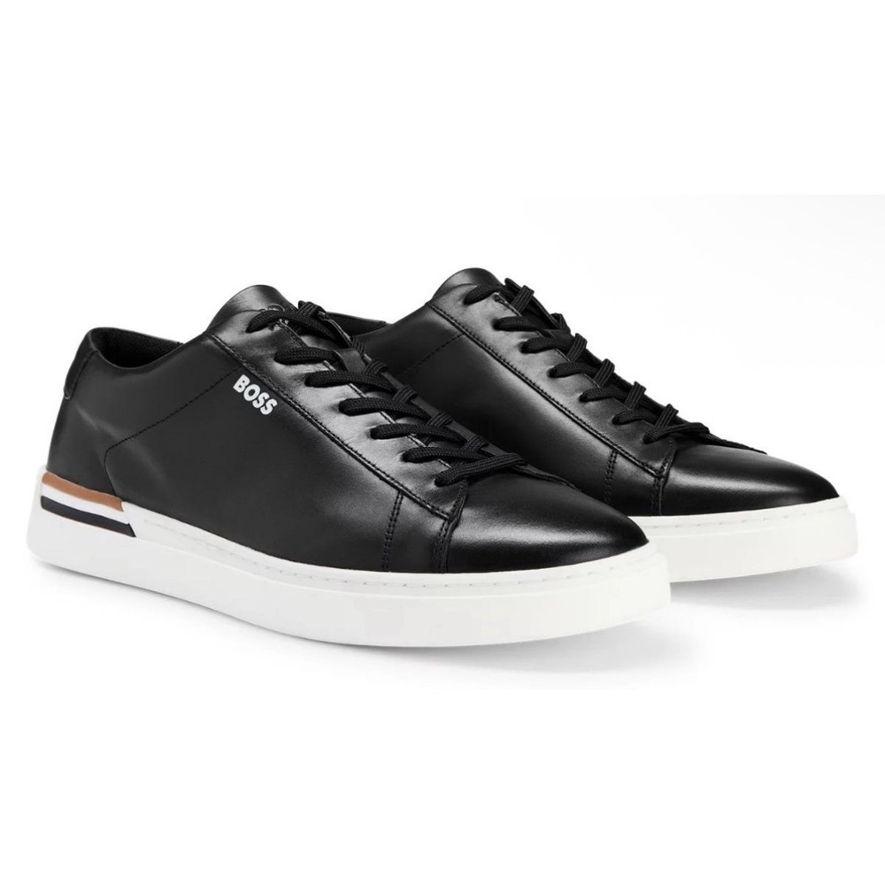 NIB $180 Hugo BOSS Clint Tenn It Men's 13 Lace Up Sneakers Black Leather Trainer